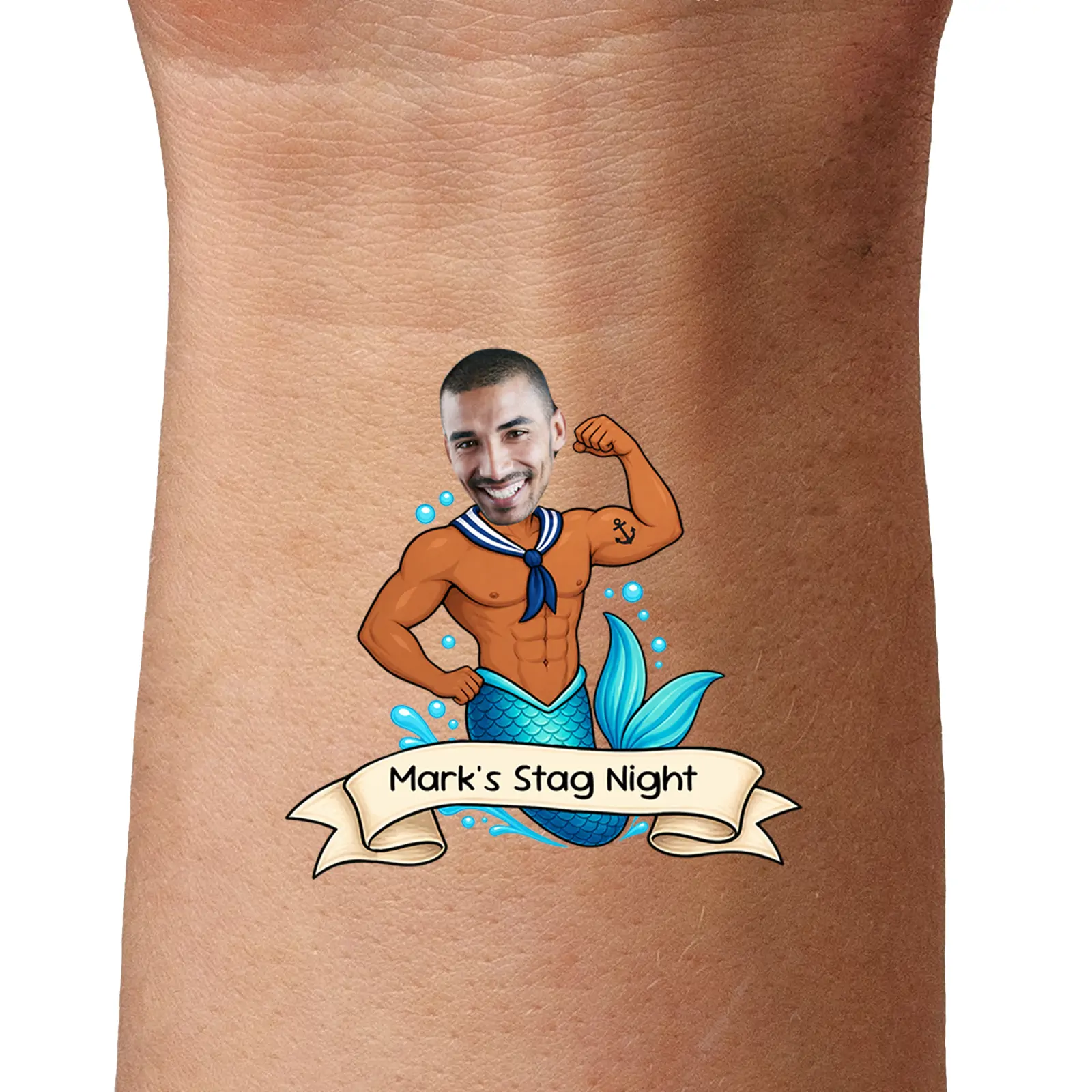 Personalised Merman Face - Design 2 temporary tattoo