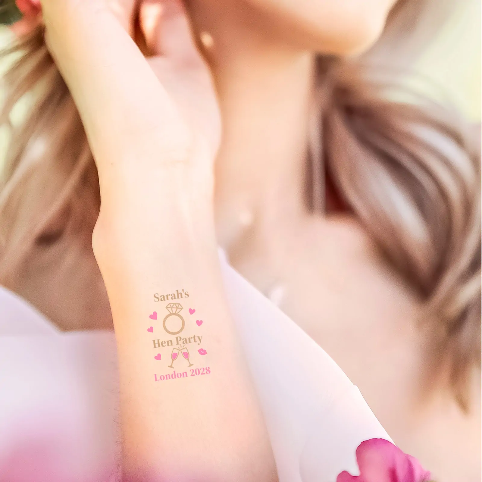 Custom Hen Party Tattoos example with name, location and date