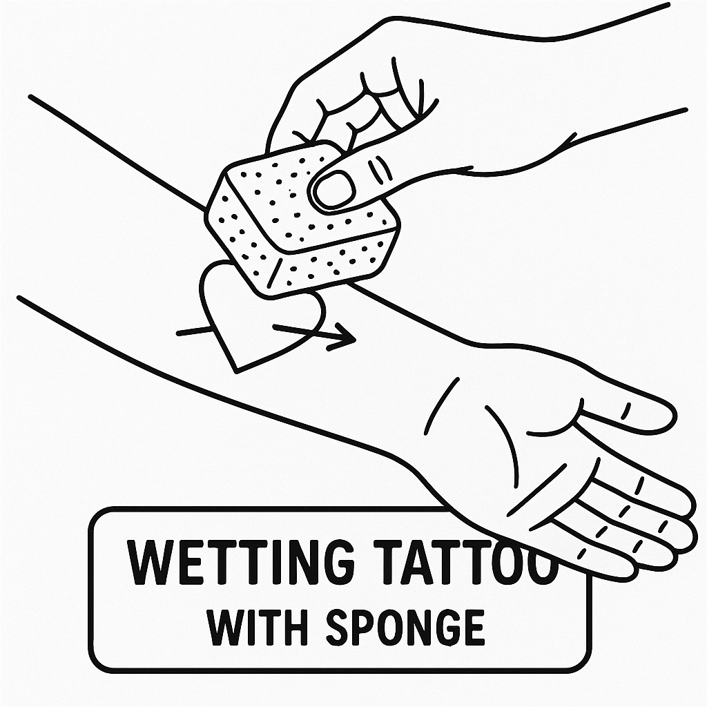 Wetting the paper backing to transfer the tattoo