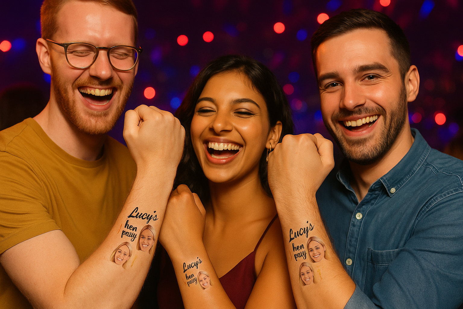 Three wrist shwoing off temporary tattoos