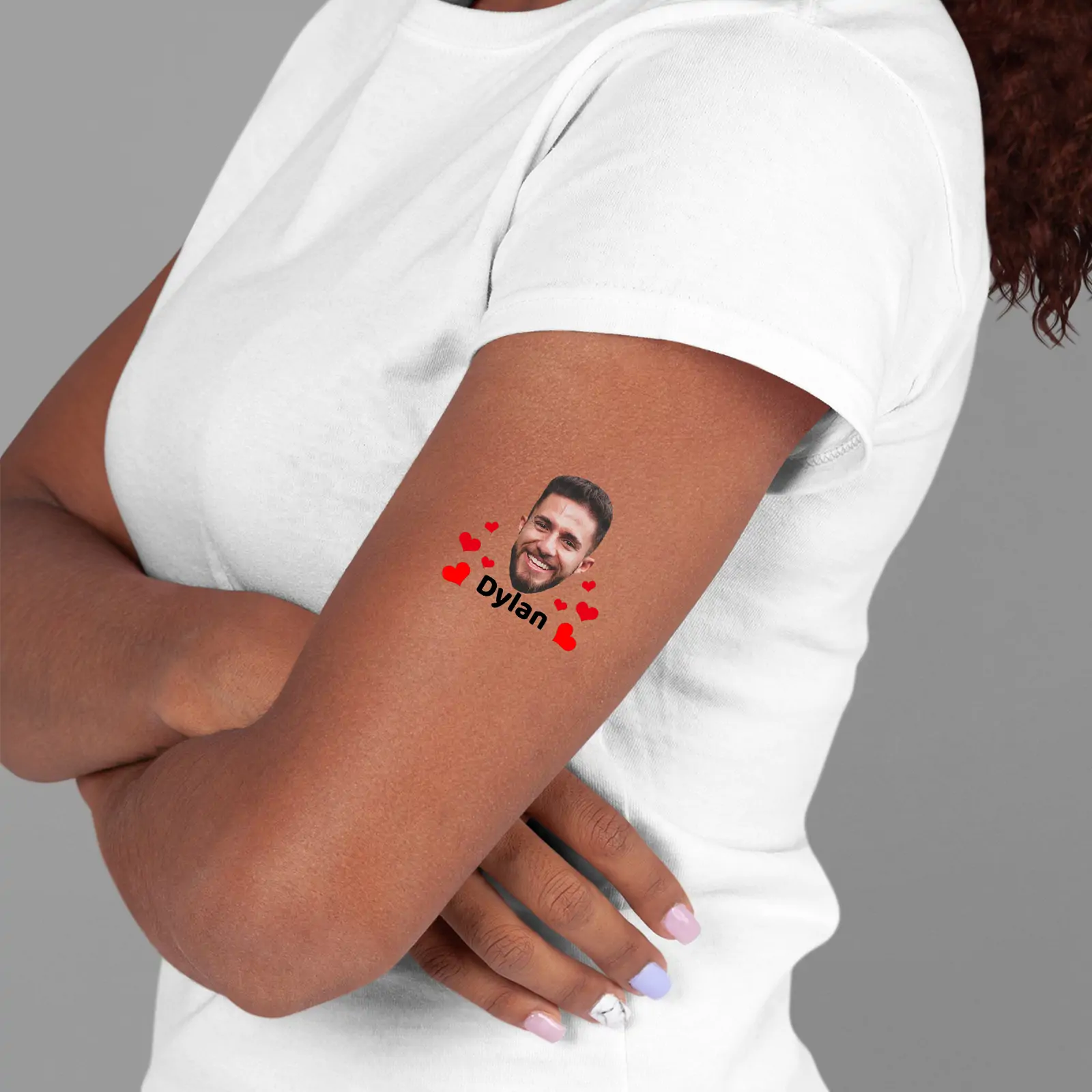 Custom Face Temporary Tattoo – Red Hearts Edition temporary tattoo