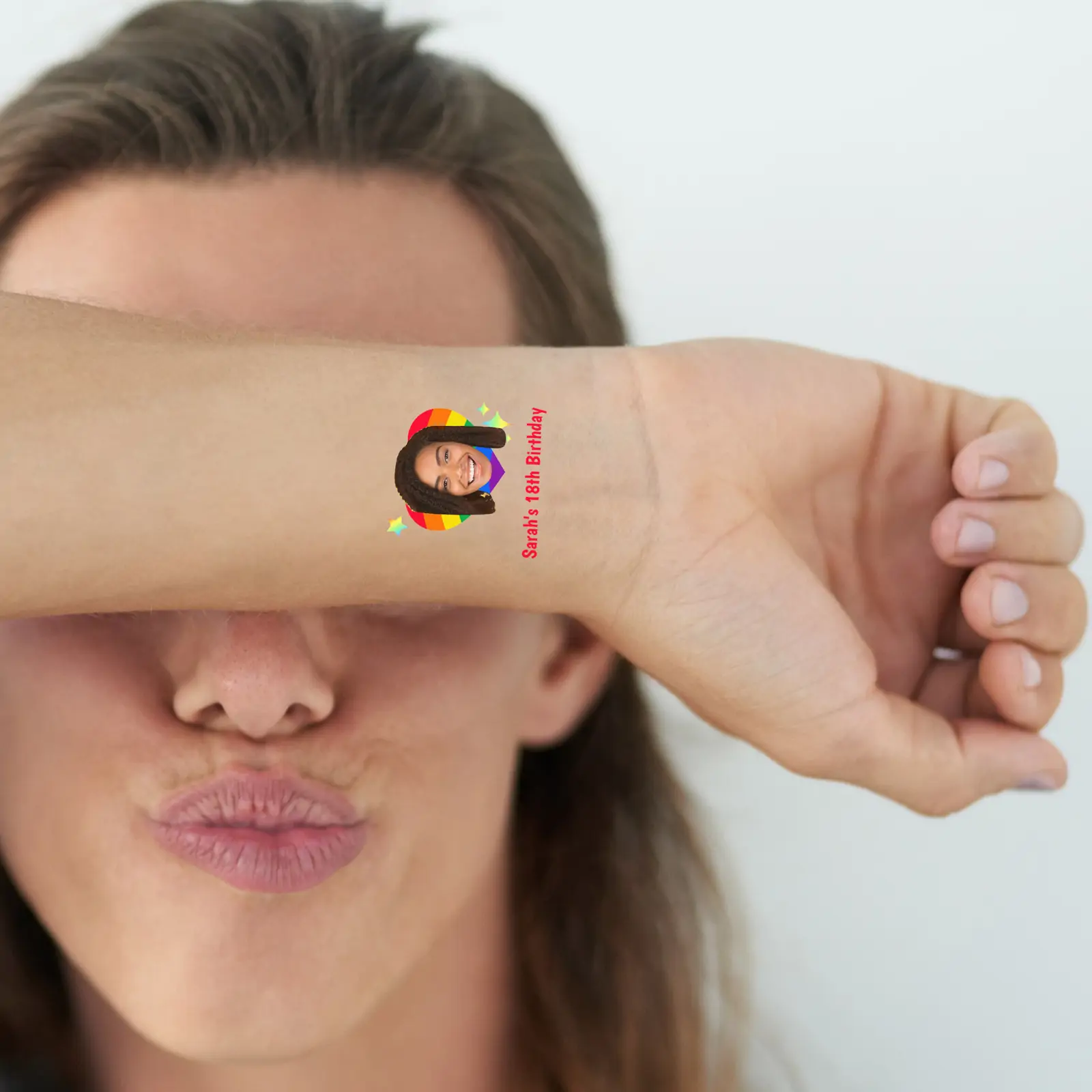 Birthday Face Temporary Tattoo with Rainbow Heart temporary tattoo