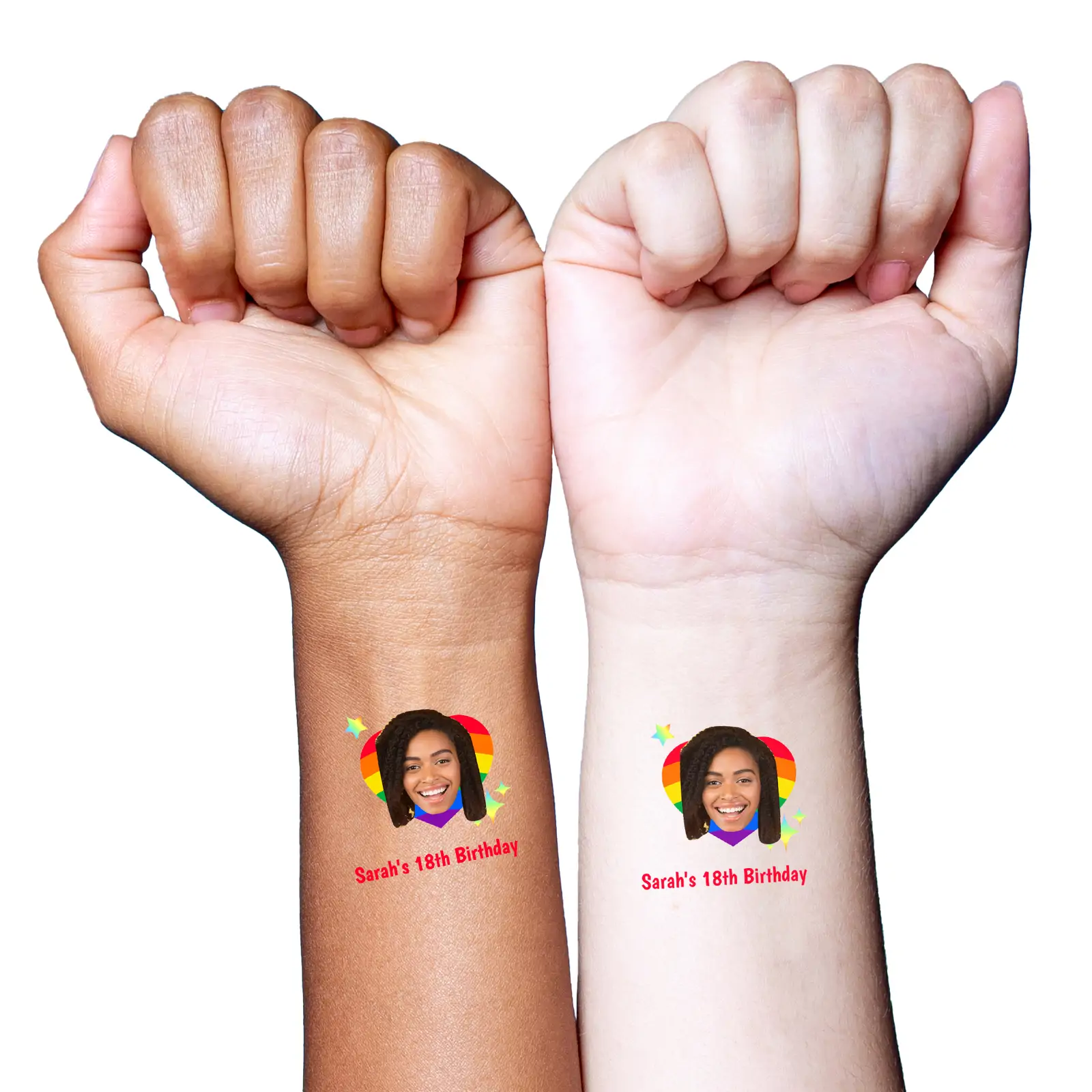 Birthday Face Temporary Tattoo with Rainbow Heart temporary tattoo