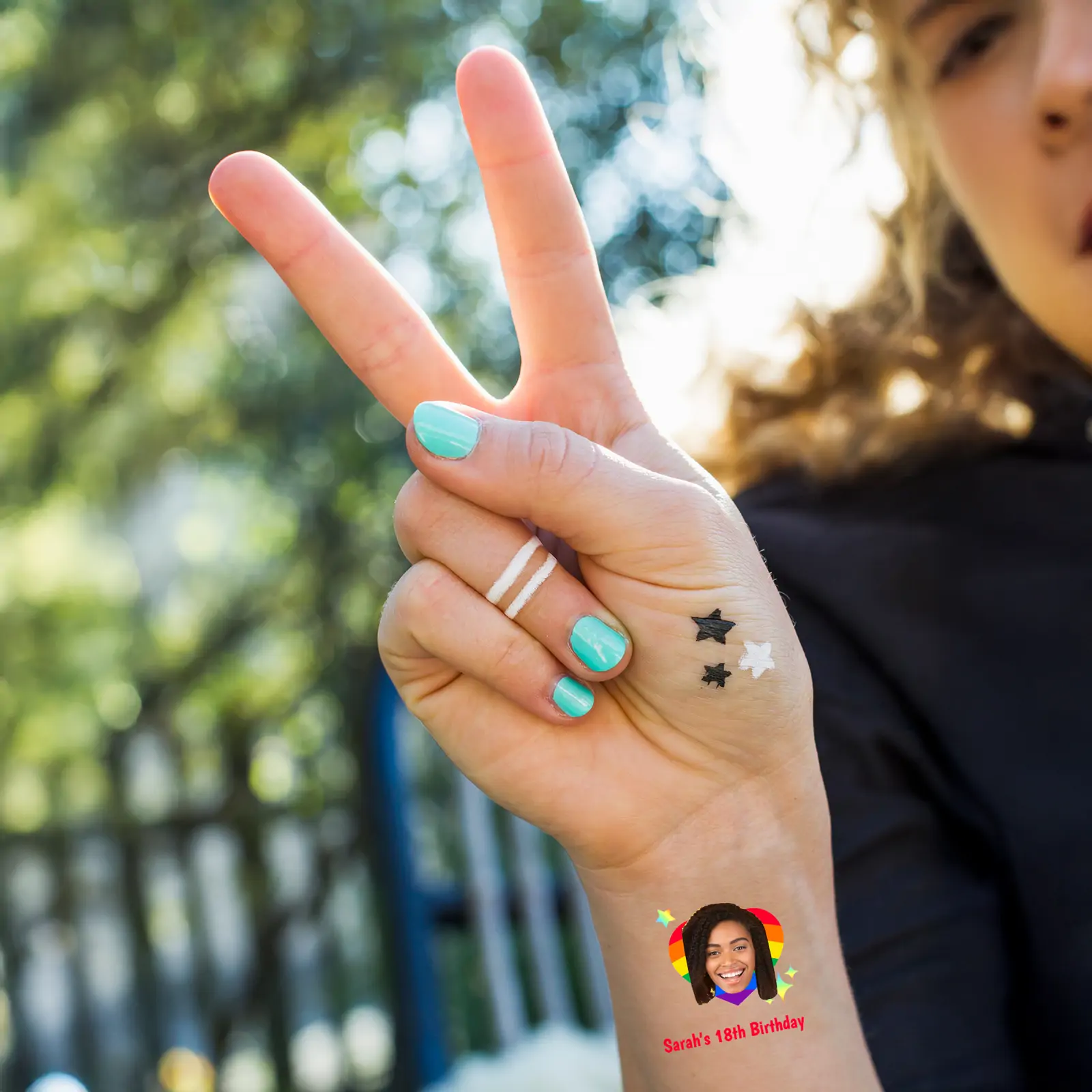 Birthday Face Temporary Tattoo with Rainbow Heart temporary tattoo