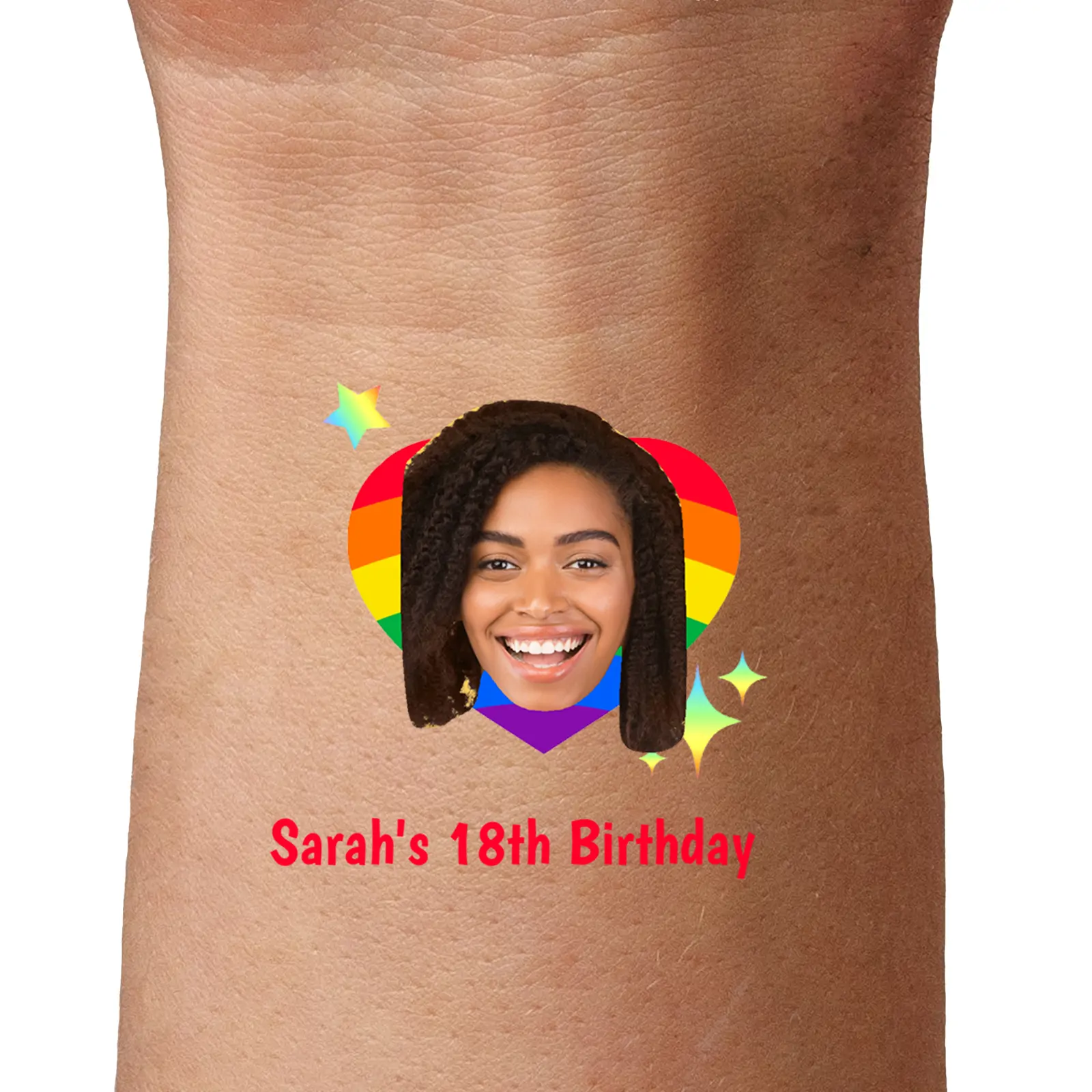 Birthday Face Temporary Tattoo with Rainbow Heart temporary tattoo