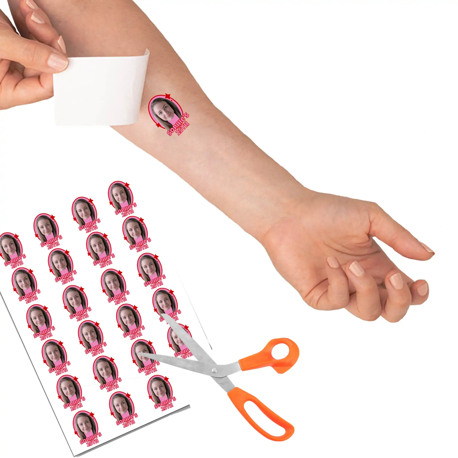 Birthday Face Temporary Tattoo with Retro Pink Frame temporary tattoo