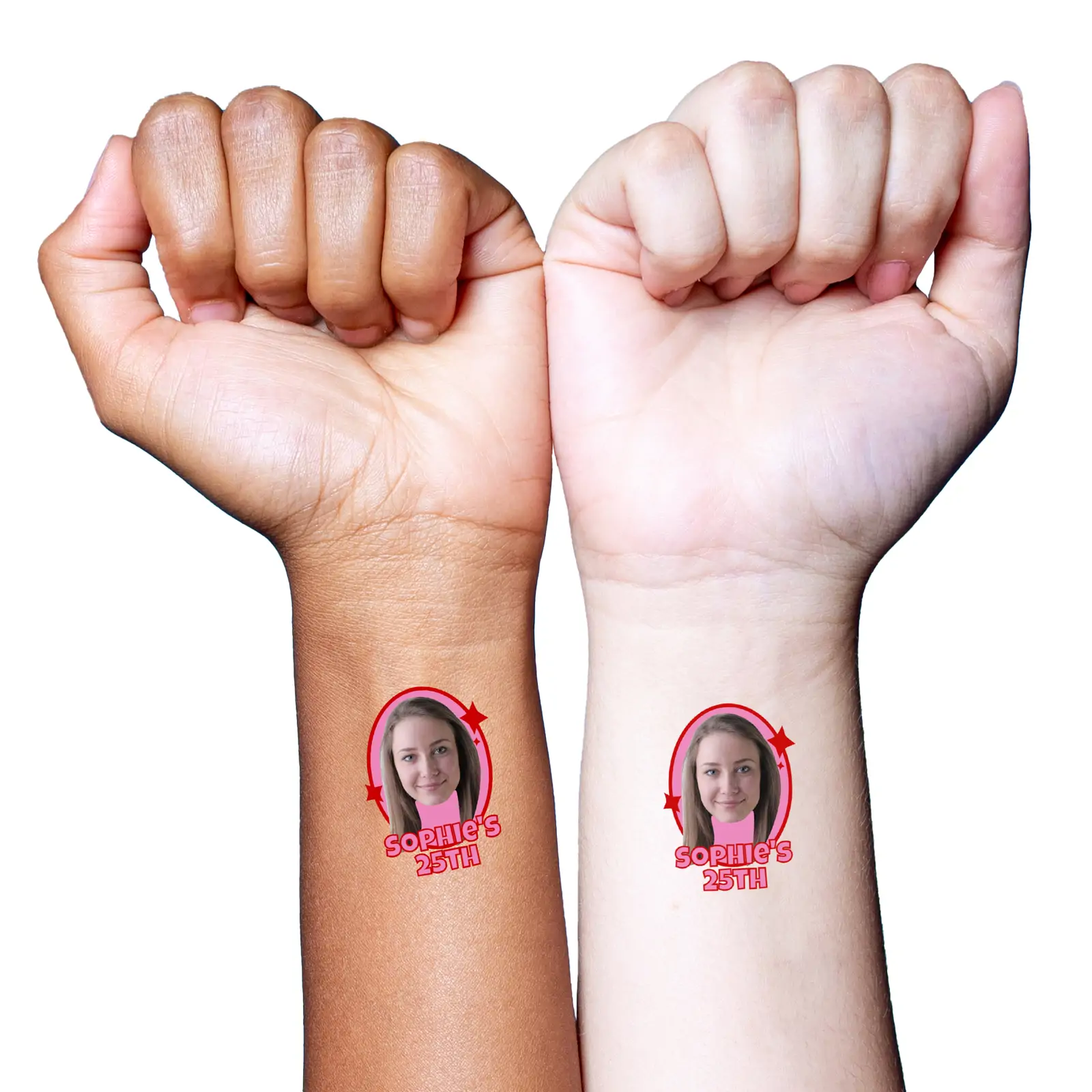Birthday Face Temporary Tattoo with Retro Pink Frame temporary tattoo