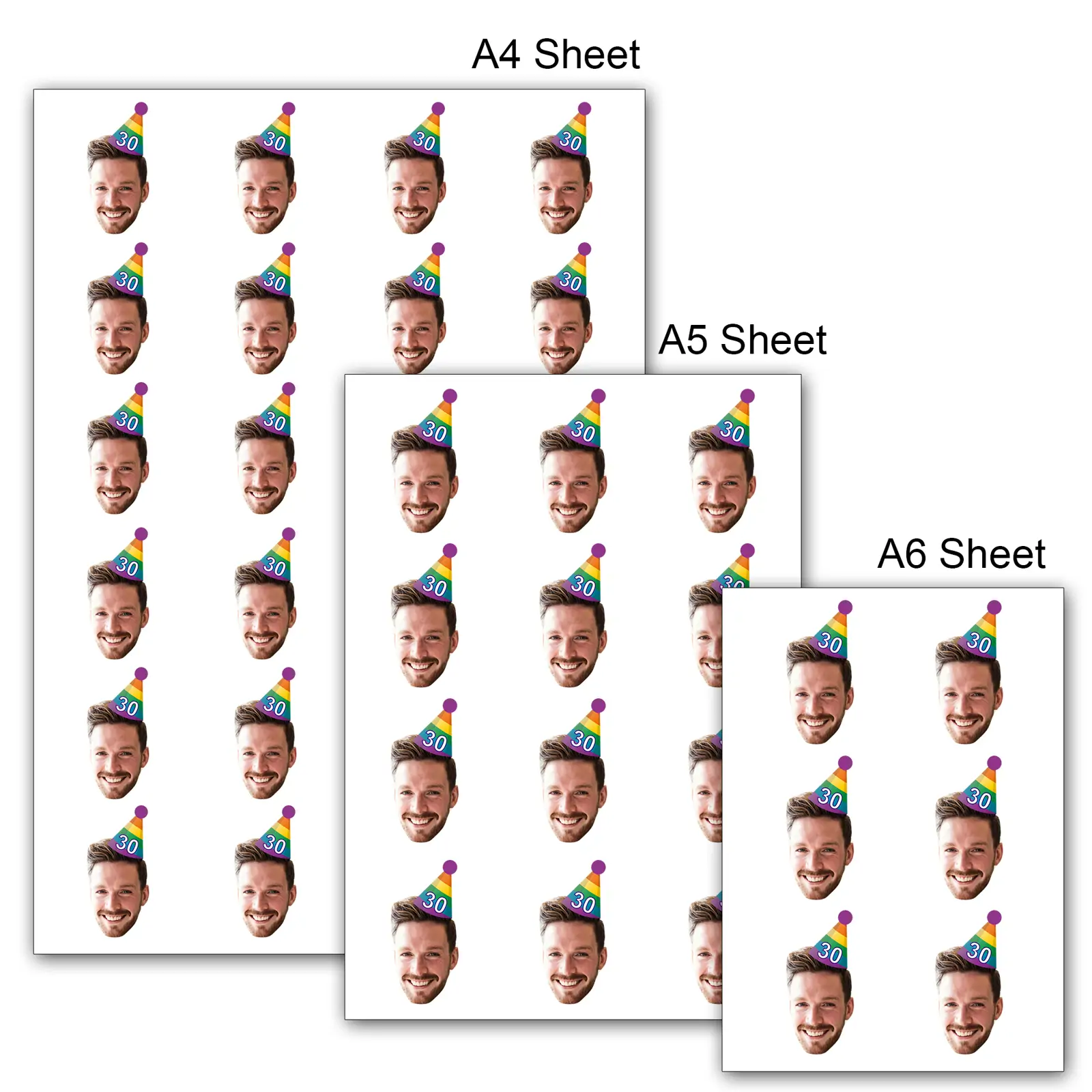 Birthday Face Temporary Tattoo with Rainbow Party Hat temporary tattoo