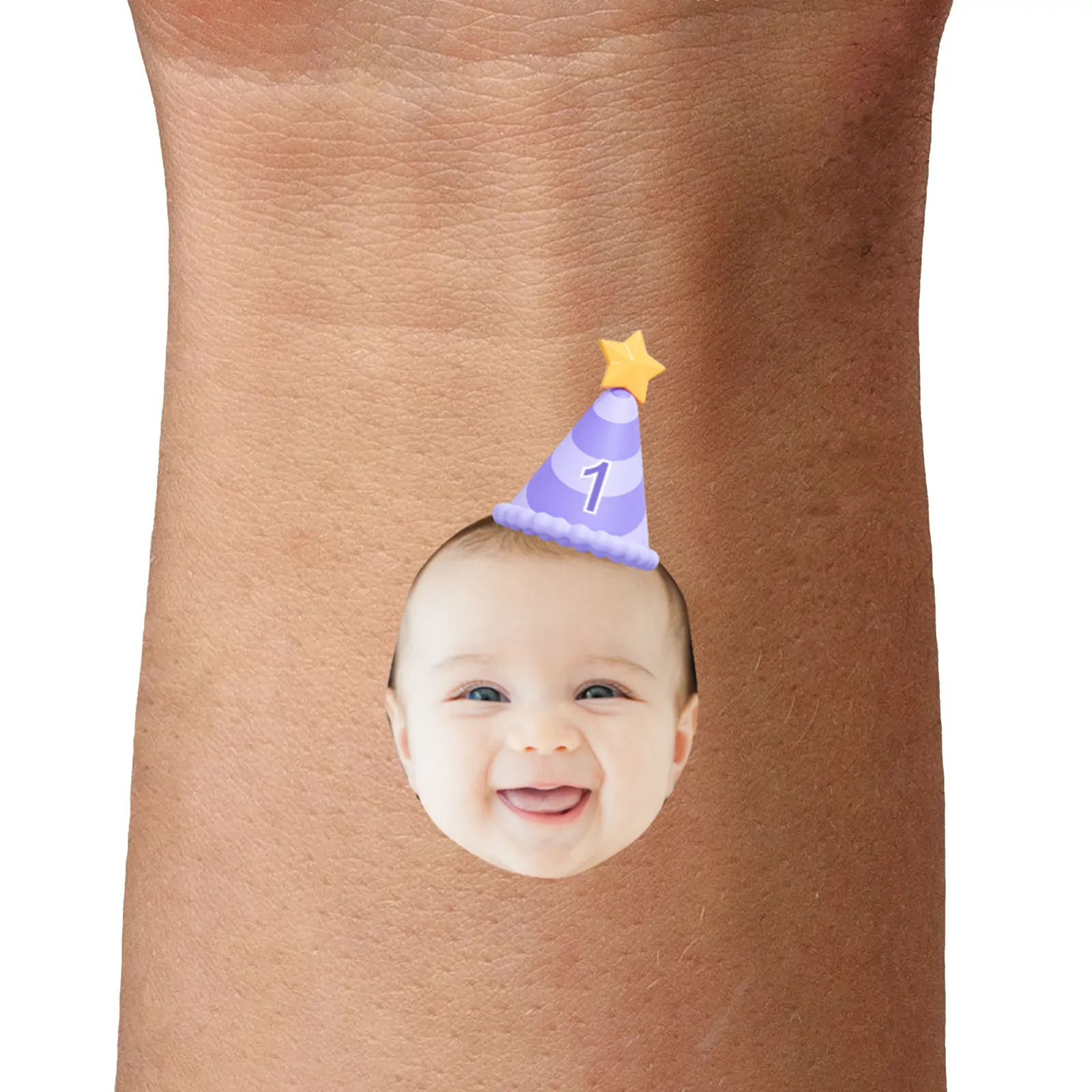 Birthday Face Temporary Tattoo with Purple Party Hat temporary tattoo