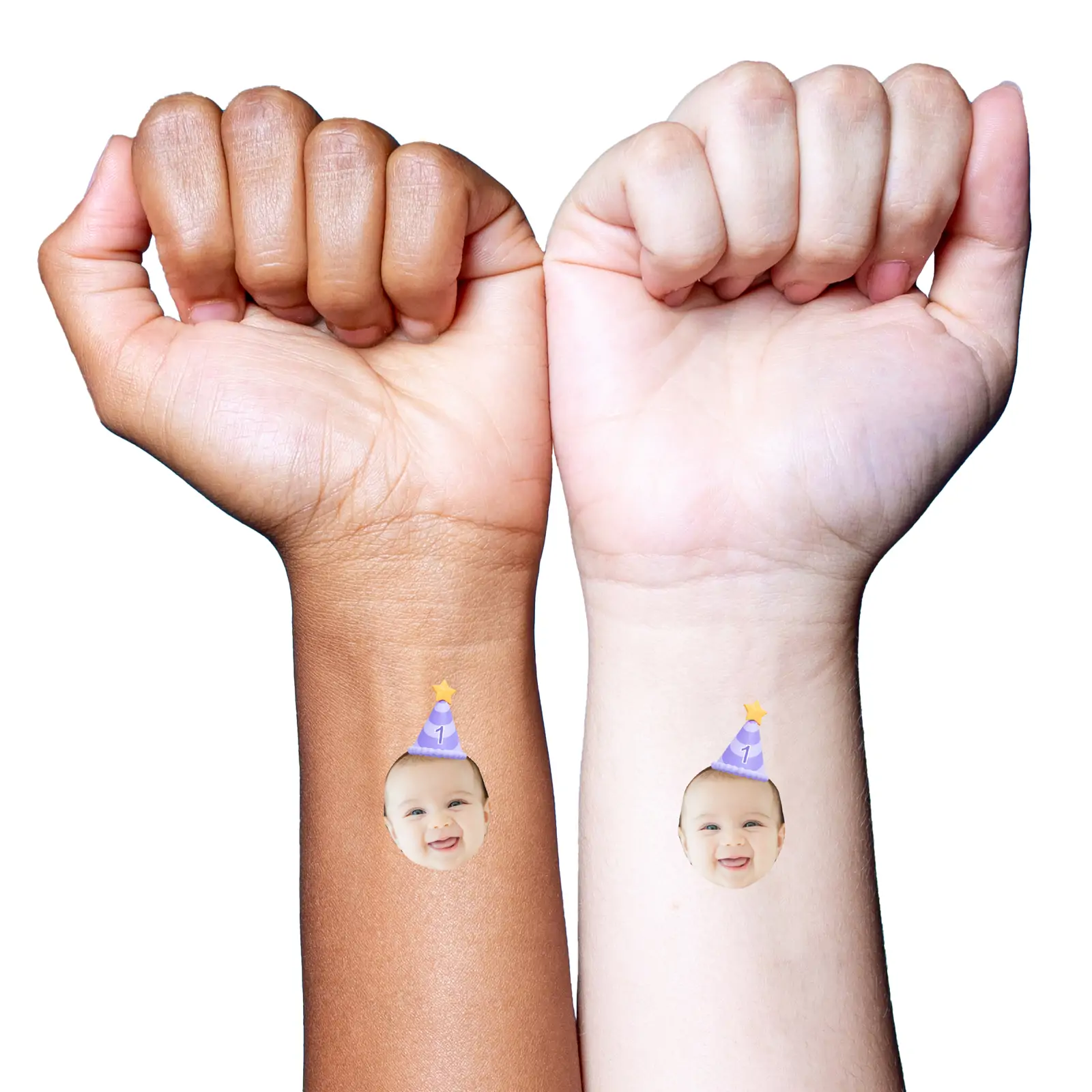 Birthday Face Temporary Tattoo with Purple Party Hat temporary tattoo