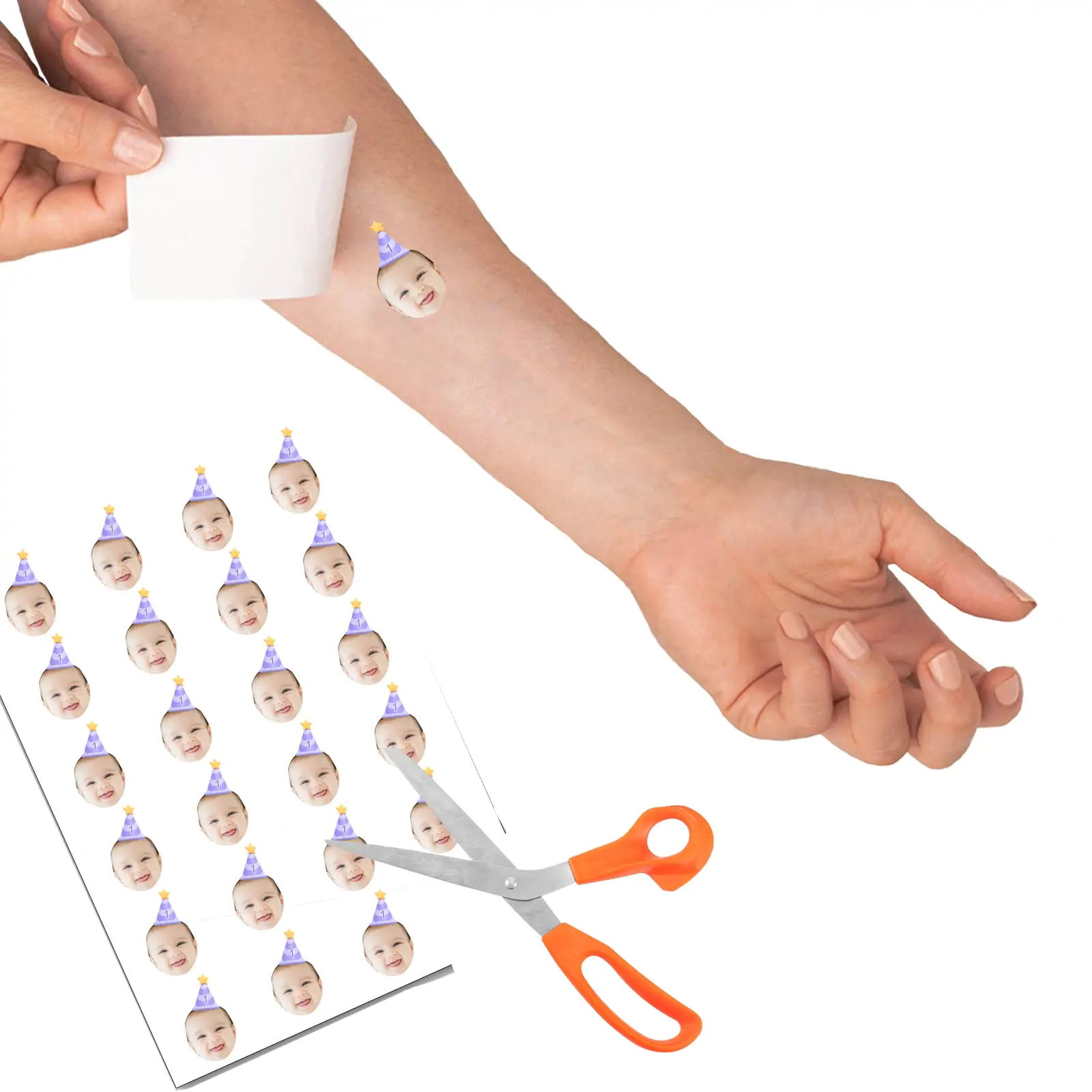 Birthday Face Temporary Tattoo with Purple Party Hat temporary tattoo