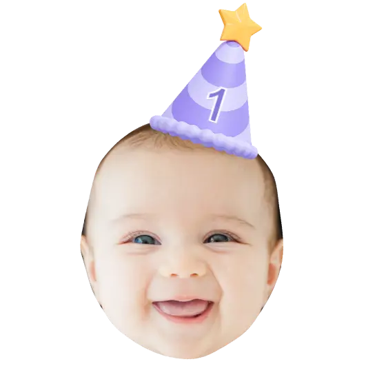 Birthday Face Temporary Tattoo with Purple Party Hat temporary tattoo