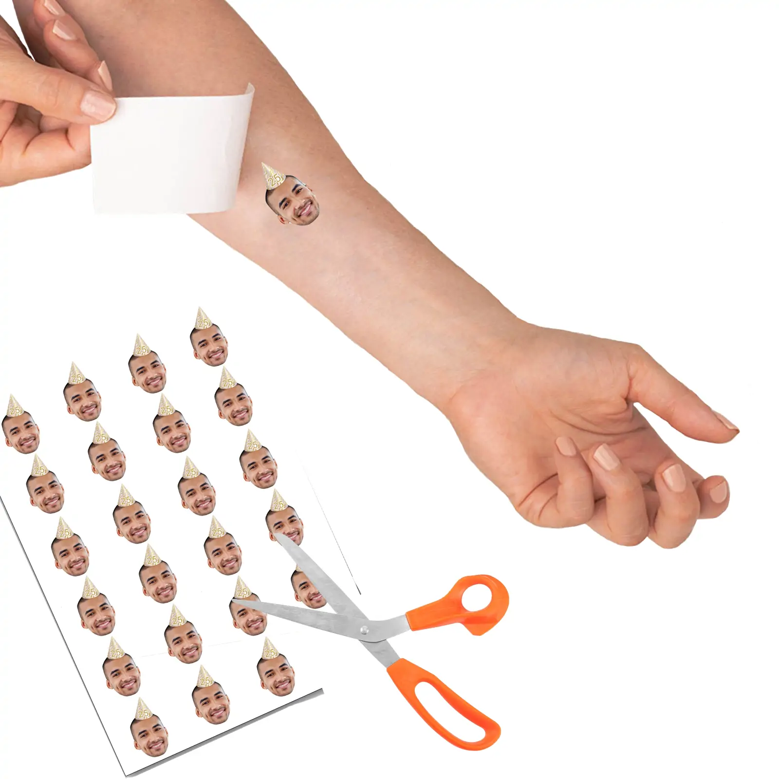 Birthday Face Temporary Tattoo with Gold Party Hat temporary tattoo