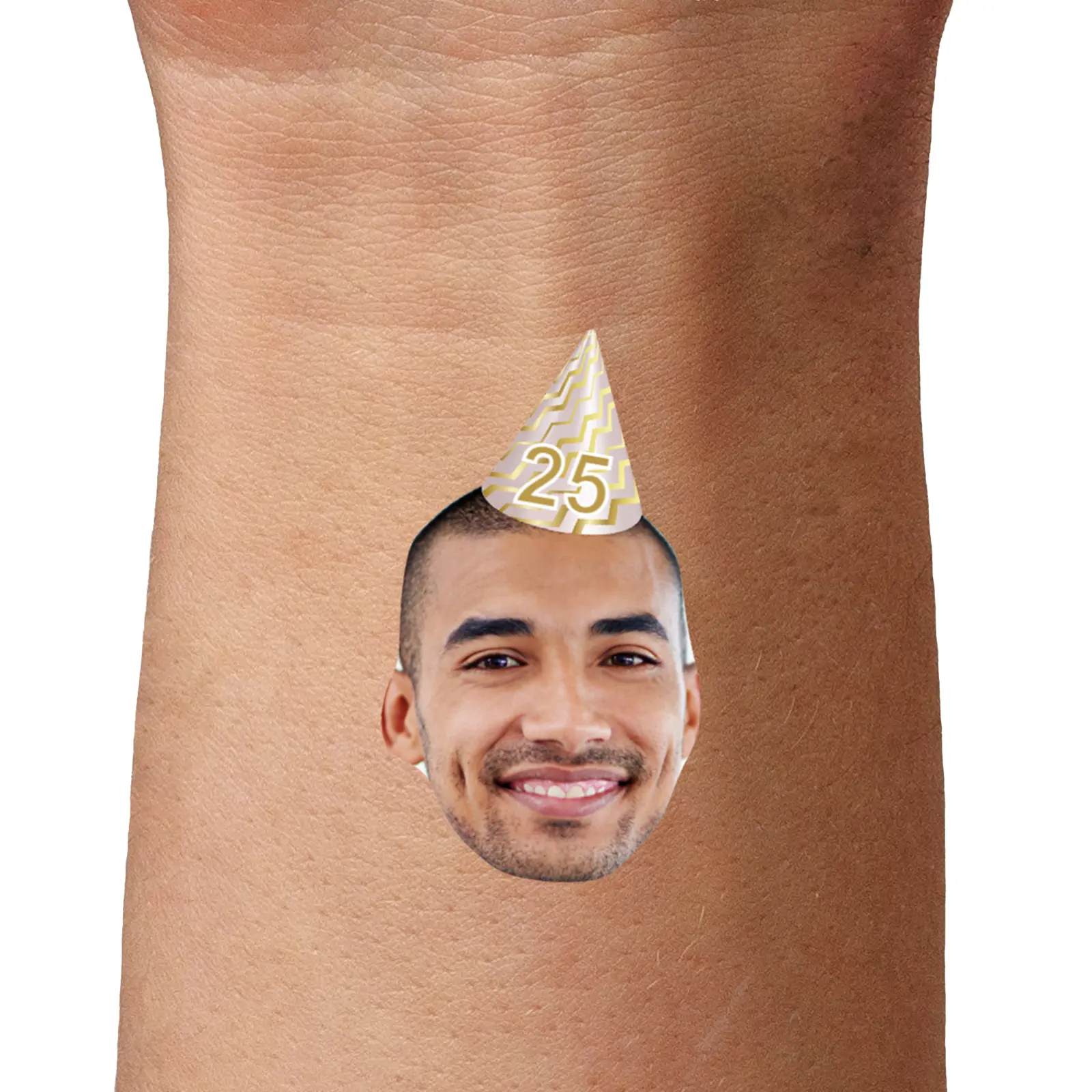 Birthday Face Temporary Tattoo with Gold Party Hat temporary tattoo