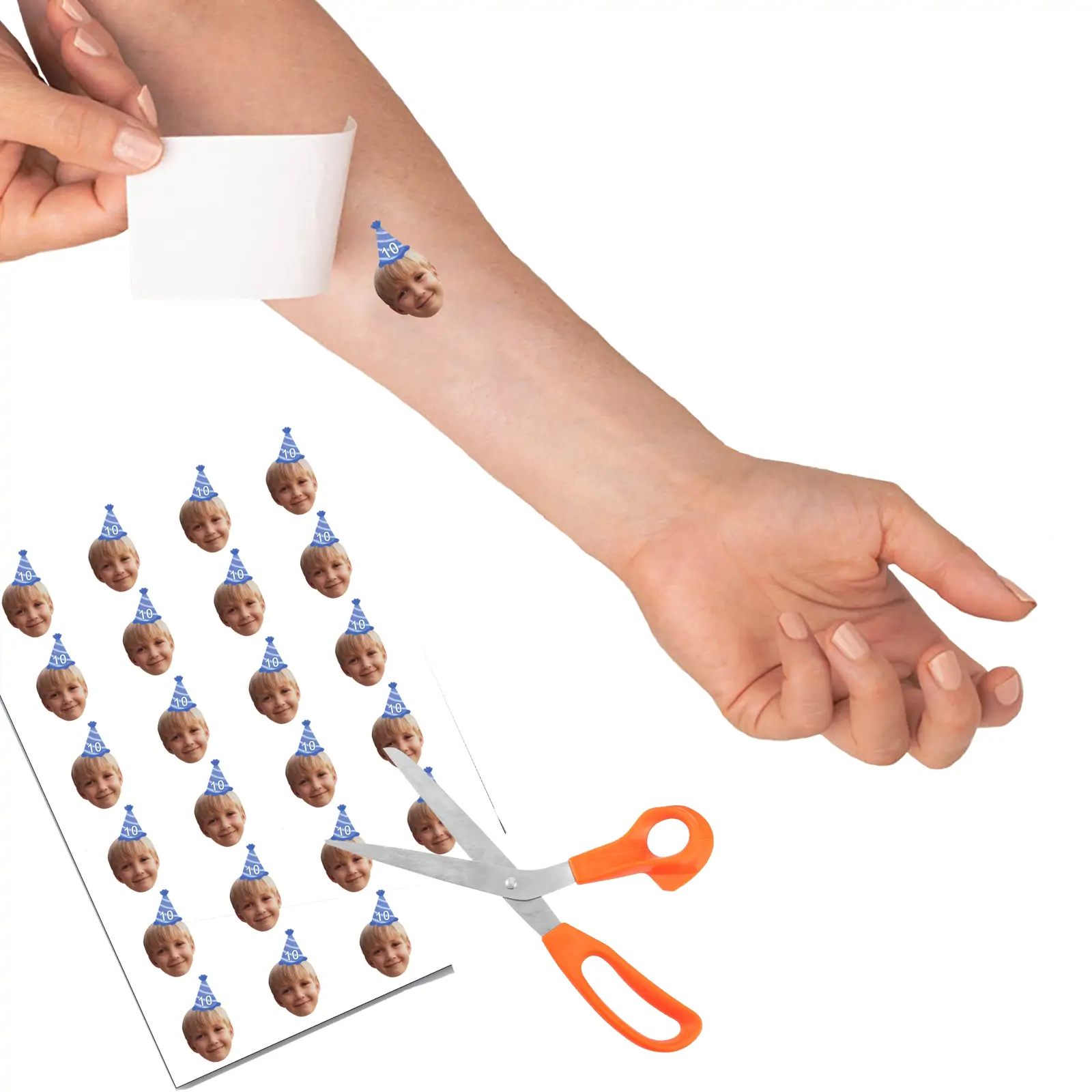Birthday Face Temporary Tattoo with Blue Party Hat temporary tattoo
