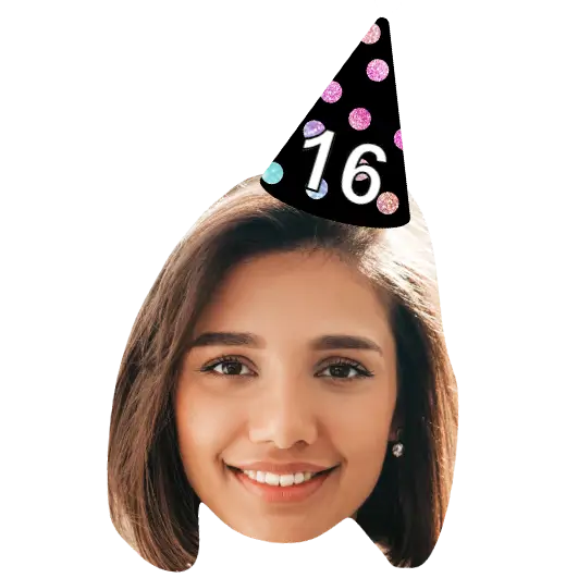 Birthday Face Temporary Tattoo with Black and Rainbow Spot Party Hat temporary tattoo