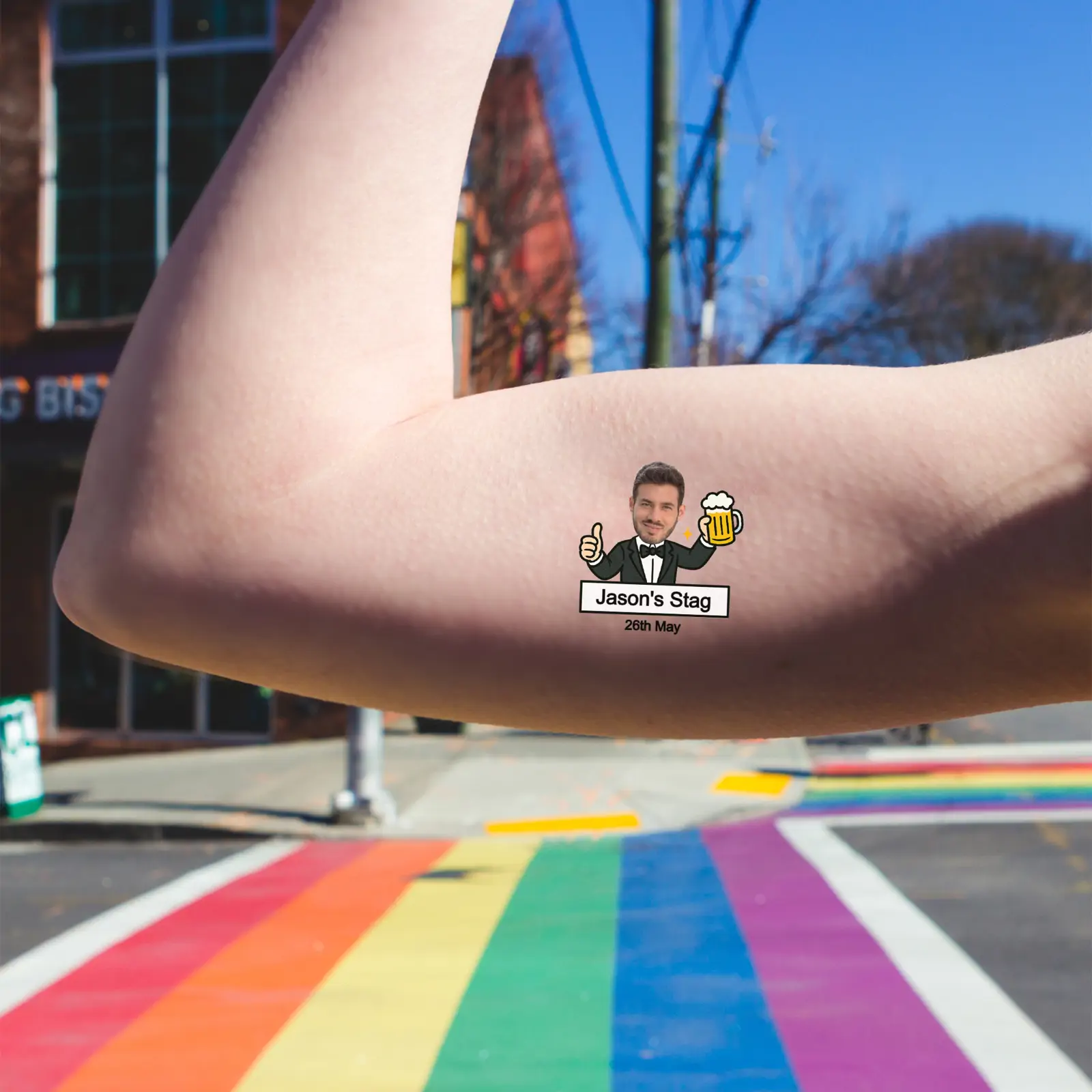 Suited and booted temporary tattoo