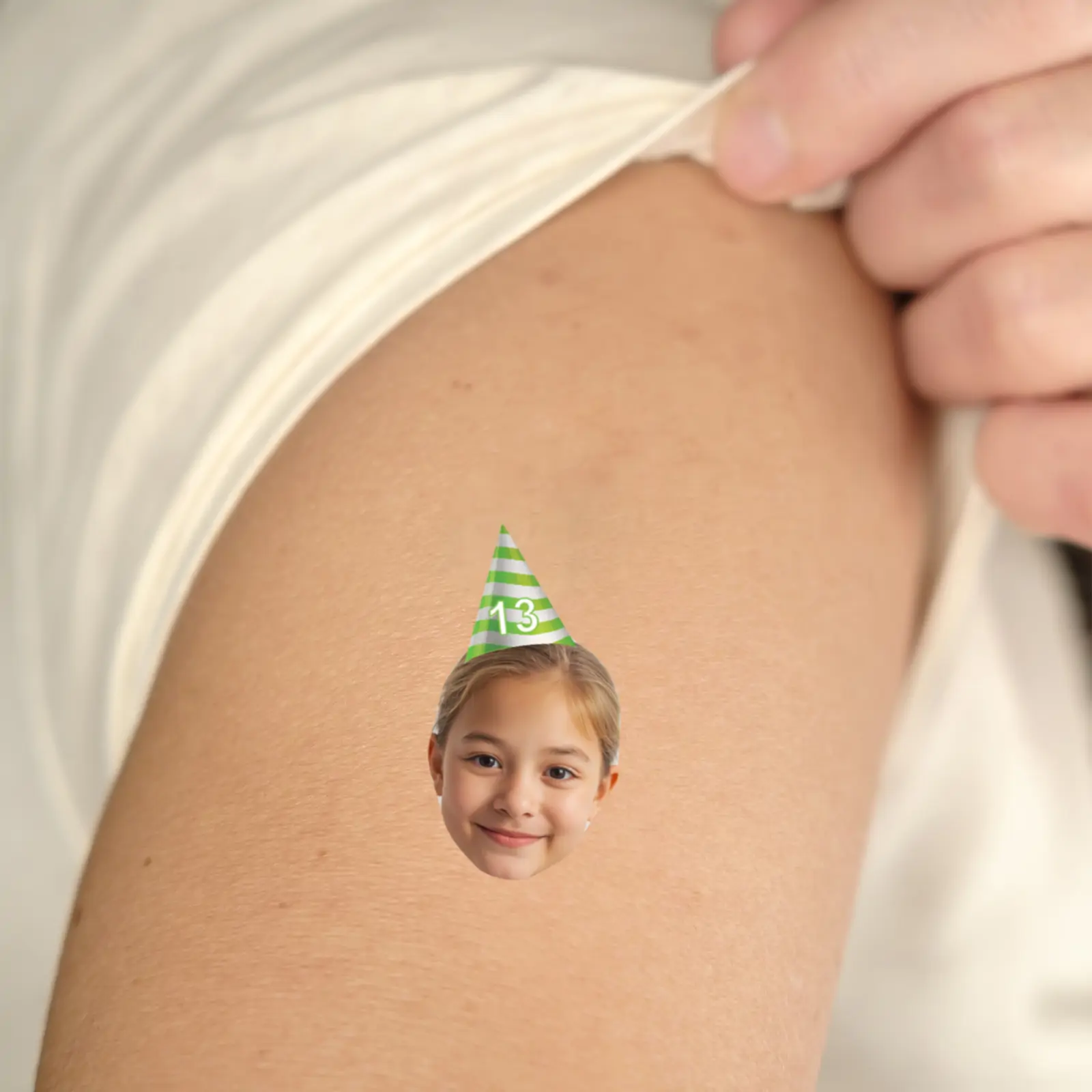 Green stripes hat temporary tattoo