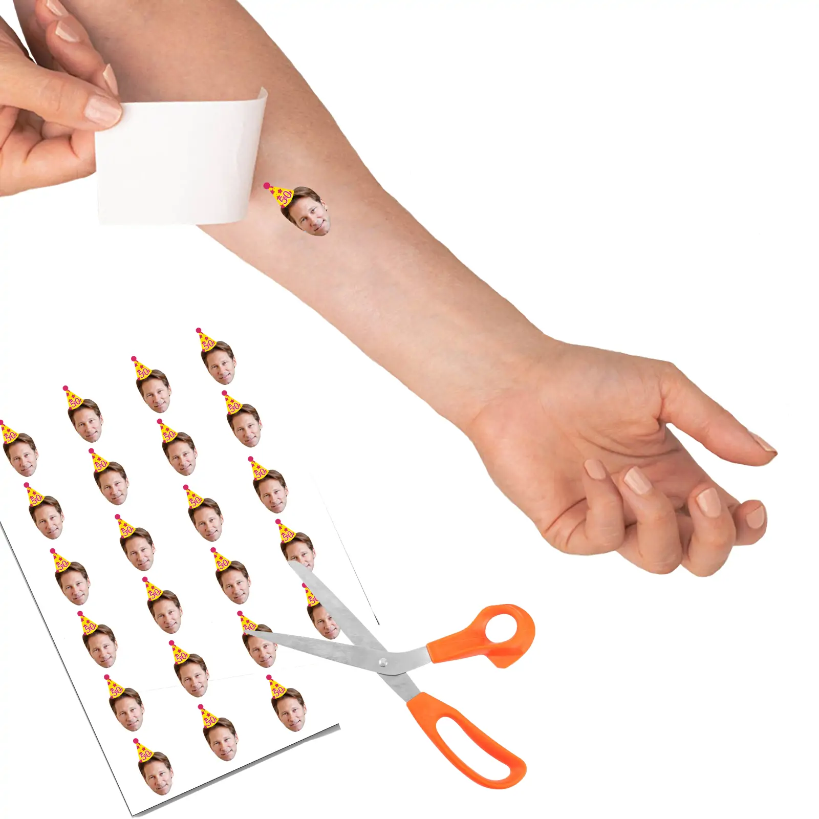 yellow hat with red stars temporary tattoo