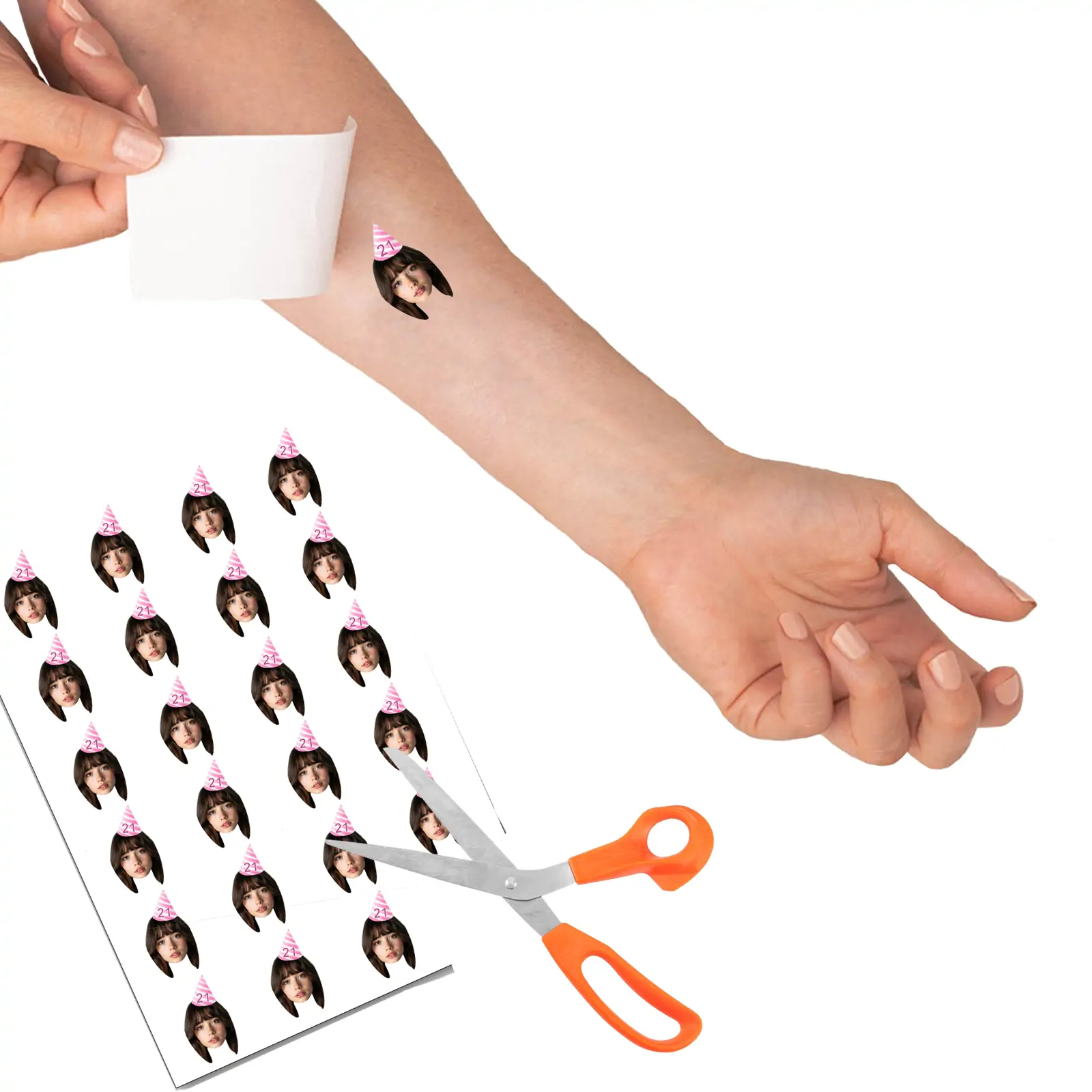 Pink And white stripes hat temporary tattoo
