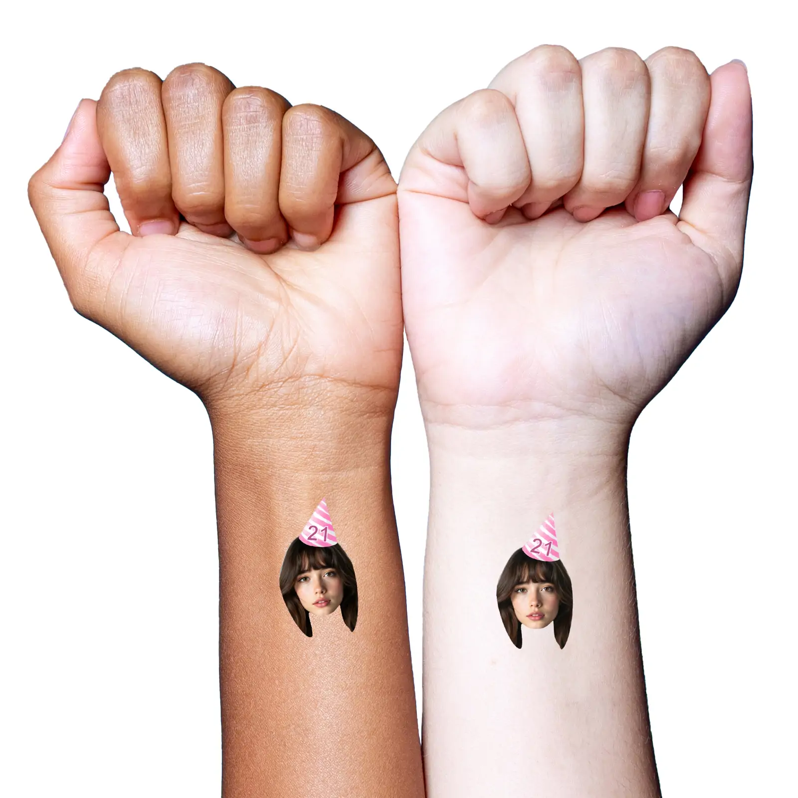 Pink And white stripes hat temporary tattoo