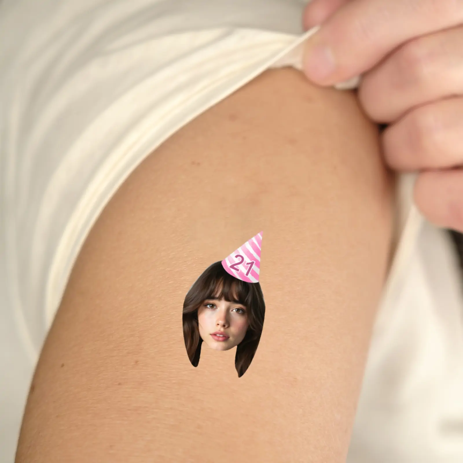 Pink And white stripes hat temporary tattoo