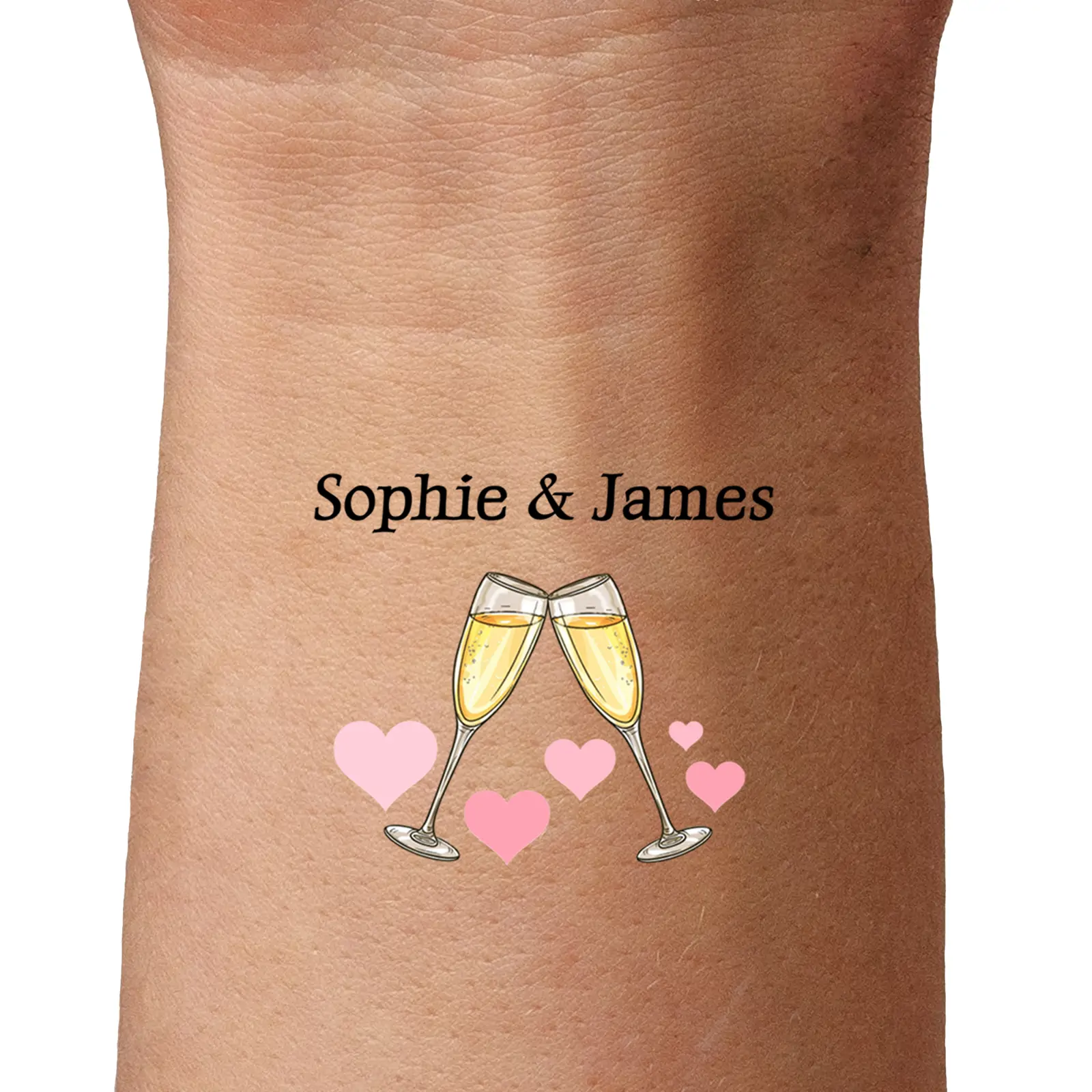 Champagne Flutes with Hearts temporary tattoo