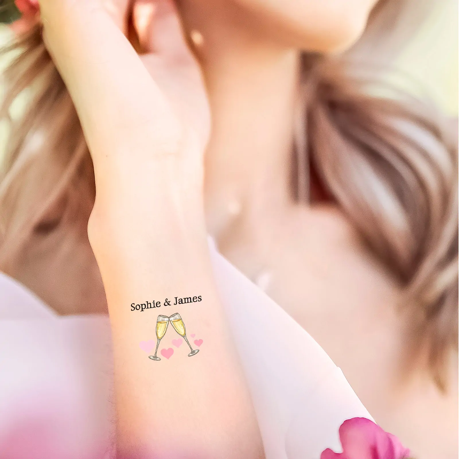 Champagne Flutes with Hearts temporary tattoo