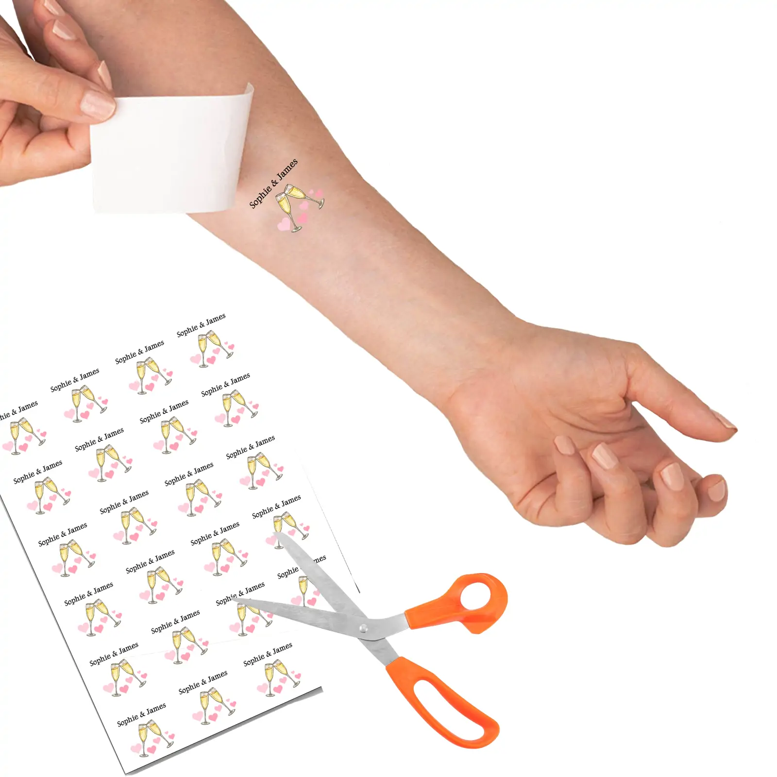 Champagne Flutes with Hearts temporary tattoo