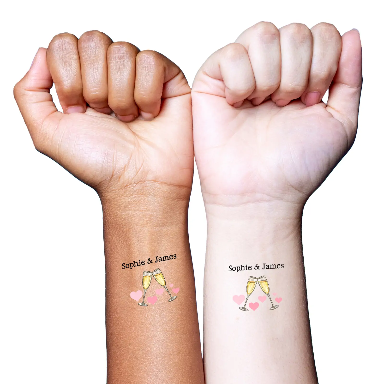 Champagne Flutes with Hearts temporary tattoo