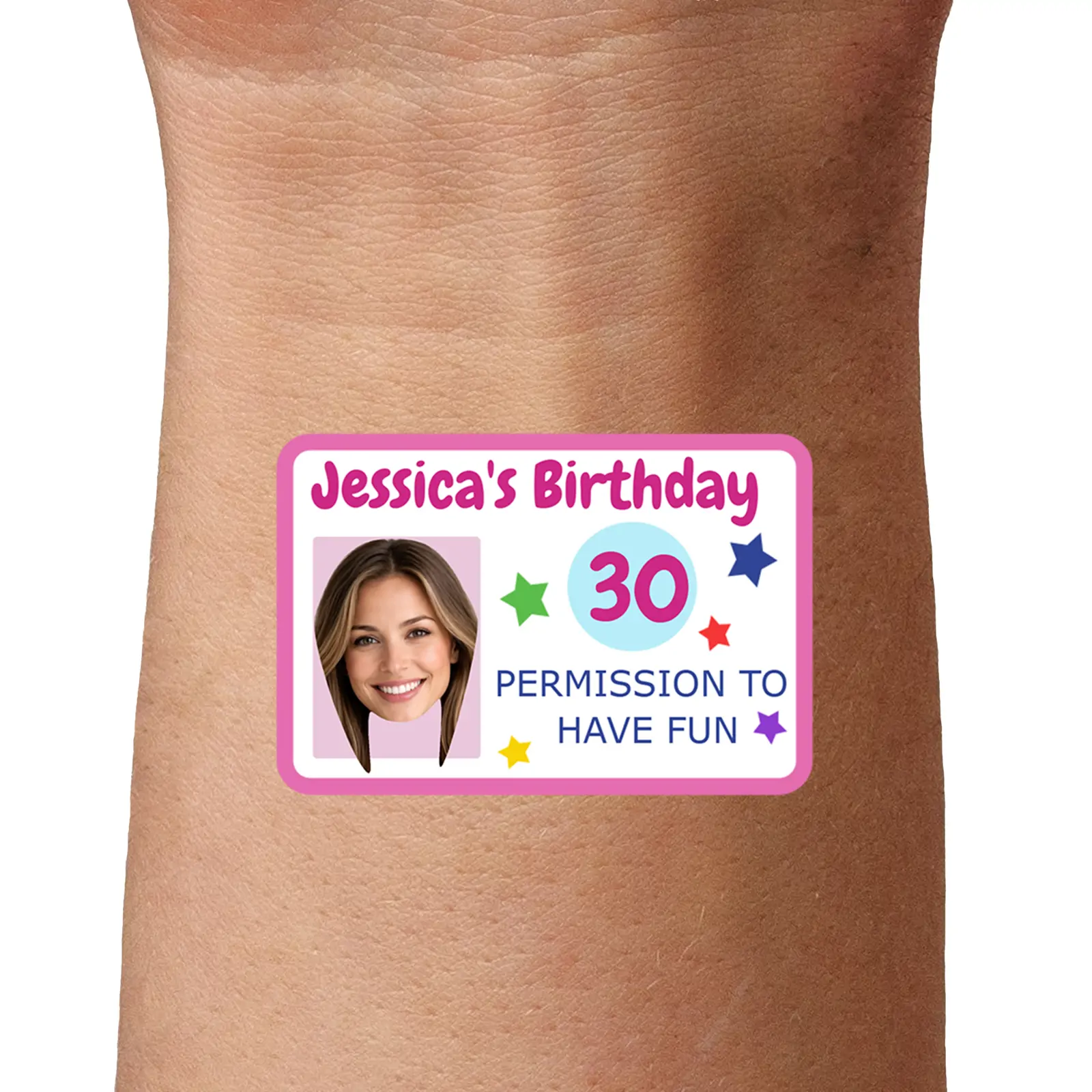 ID Card Pink Birthday temporary tattoo