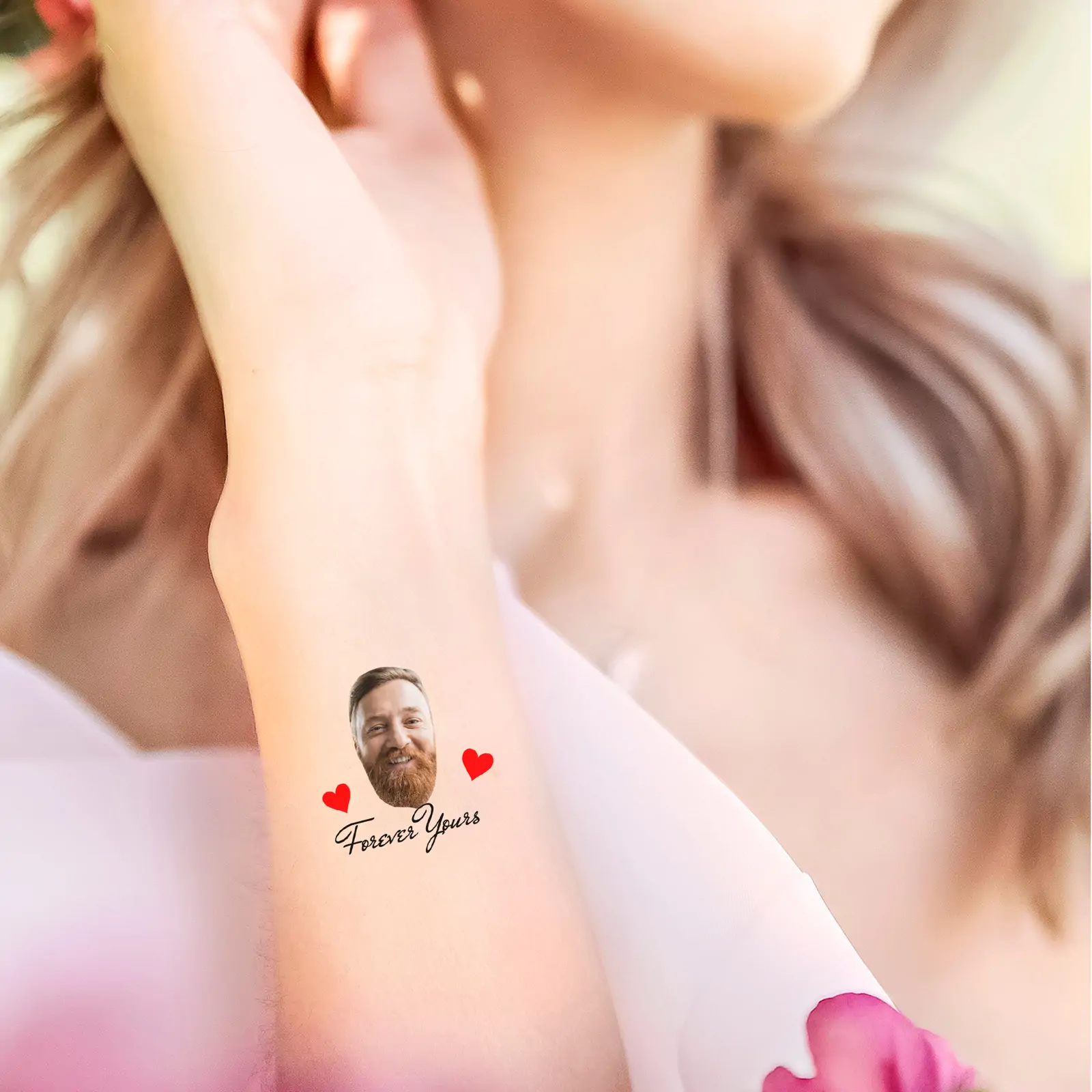 Personalised Face Temporary Tattoo with Hearts temporary tattoo