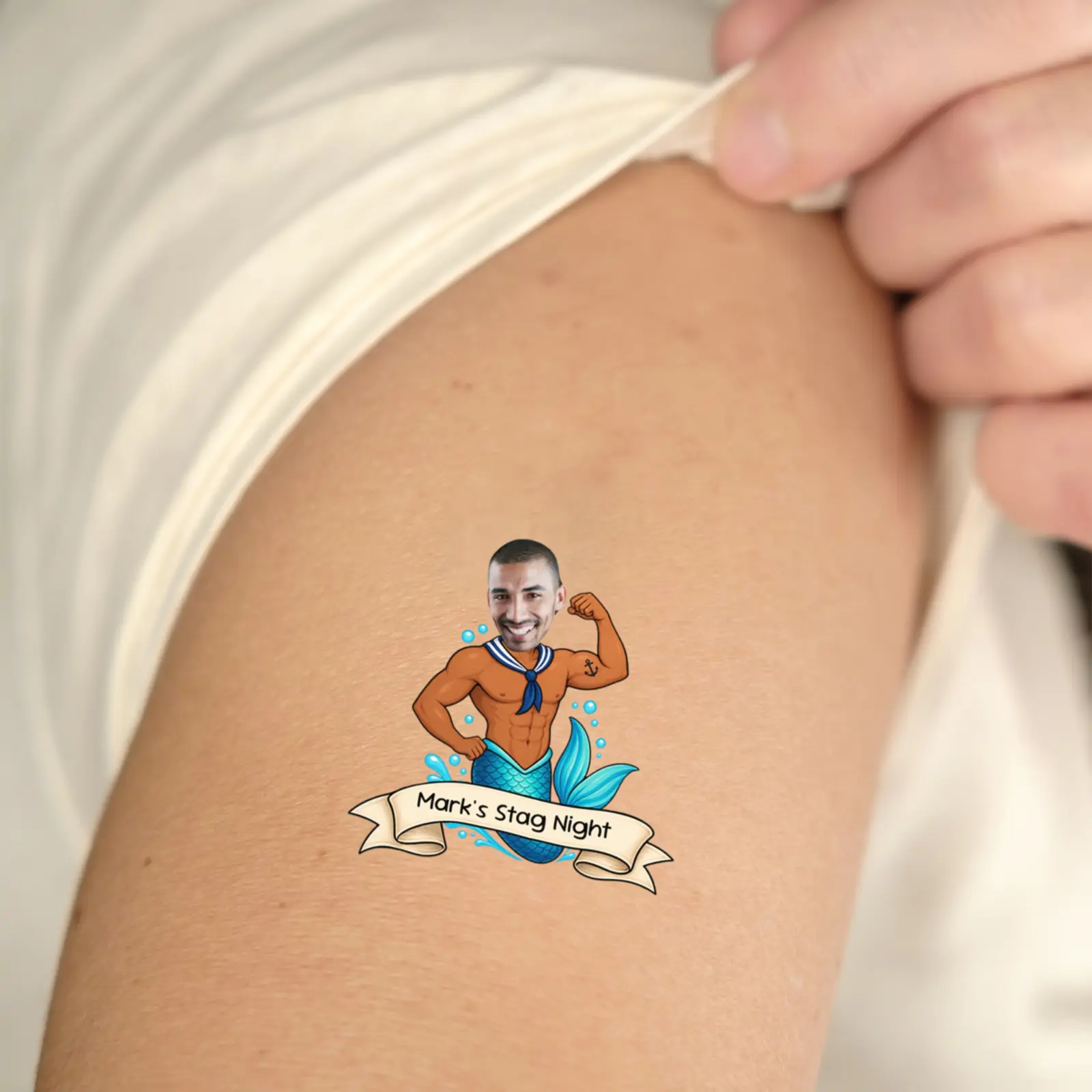 Personalised Merman Face - Design 2 temporary tattoo